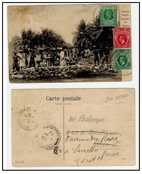NIGERIA - 1923 combination adhesive use of postcard to France with 