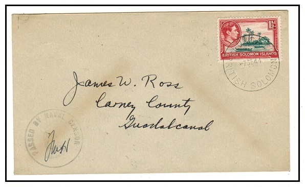 SOLOMON ISLANDS - 1944 1 1/2d local rate PASSED BY NAVAL CENSOR cover.