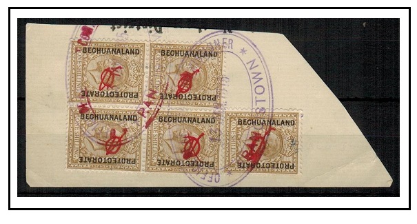 BECHUANALAND - 1915 1/- (x5) on REVENUE piece used at FRANCISTOWN.
