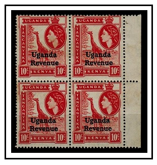 K.U.T. - 1954 10c carmine red U/M block of four overprinted UGANDA/REVENUE.