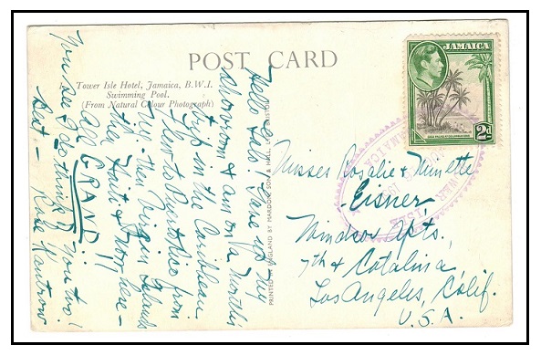 JAMAICA - 1950 2d rate postcard 
