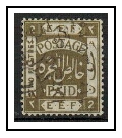 TRANSJORDAN - 1923 2p olive with upwards black overprint. A forged used example.  SG 99b.