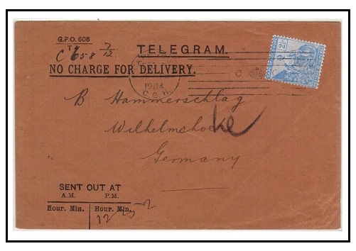CAPE OF GOOD HOPE - 1904 use of TELEGRAM envelope to Germany cancelled by 