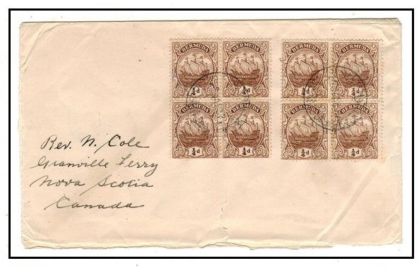 BERMUDA - 1937 cover to Canada with two 1/4d brown blocks of four used at HAMILTON.
