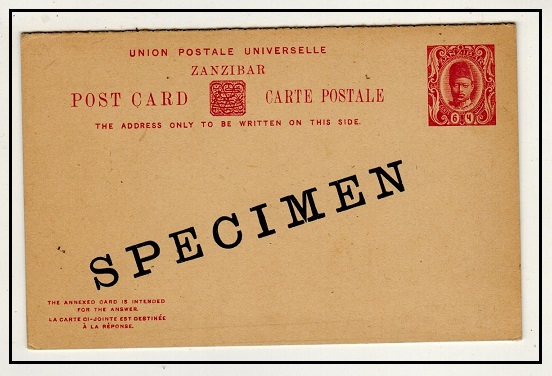 ZANZIBAR - 1908 6c+6c red PSRC unused with SPECIMEN hand stamped diagonally.  H&G 20.