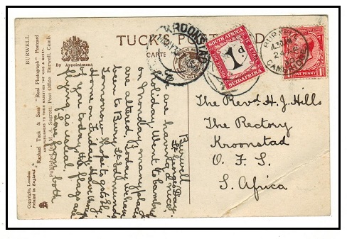 SOUTH AFRICA - 1930 inward underpaid postcard from UK with 1d 