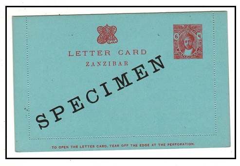 ZANZIBAR - 1918 6c red stationery letter card  unused diagonally handstamped SPECIMEN.  H&G 22.