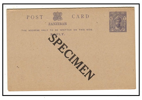 ZANZIBAR - 1926 6c+6c grey-violet PSRC unused handstamped diagonally SPECIMEN.  H&G 31.