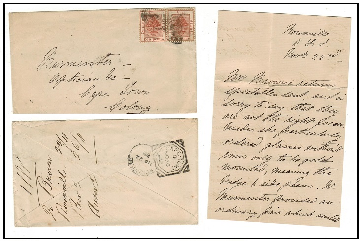 ORANGE FREE STATE - 1888 2d rate cover to Cape Town used at ROUXVILLE.