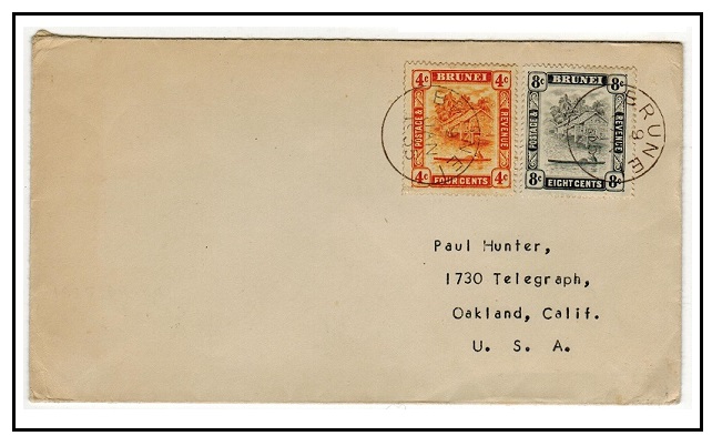 BRUNEI - 1935 12c rate cover to USA used at BRUNEI.