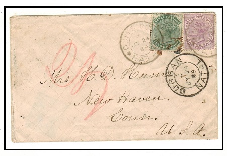 NATAL - 1889 6 1/2d rate cover to USA used at DUFFS ROAD.