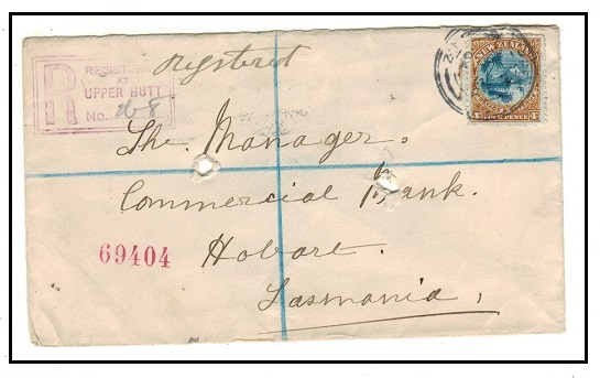 NEW ZEALAND - 1904 1 1/2d rate registered cover to Tasmania used at UPPER HUTT.