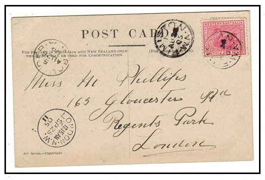 WESTERN AUSTRALIA - 1905 1d rate postcard use to UK used at FIMISTON.
