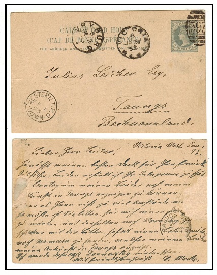 CAPE OF GOOD HOPE - 1895 1 1/2d grey PSC to Bechuanaland used at 