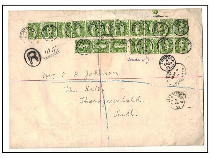 BRITISH VIRGIN ISLANDS - 1901 9d rate registered cover to UK used at TORTOLA.
