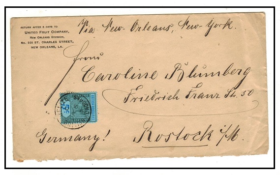 BRITISH HONDURAS - 1902 5c rate commercial cover to Germany used at BELIZE.
