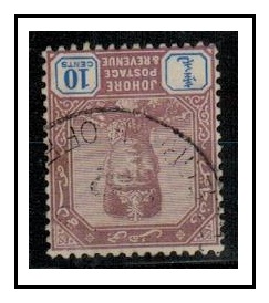 MALAYA (Johore) - 1922 10c dull purple and blue fine used with INVERTED WATERMARK.  SG 111w.
