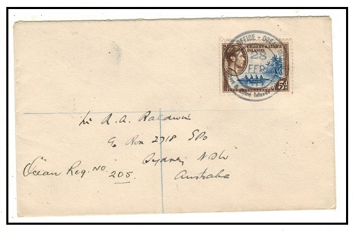 GILBERT AND ELLICE ISLANDS- 1946 5d rate registered cover to Australia used at OCEAN ISLAND.