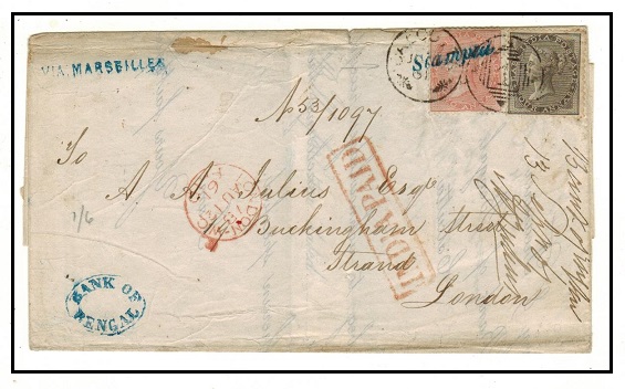 INDIA - 1861 6a rate entire addressed to UK used at CALCUTTA and sent VIA MARSEILLE.