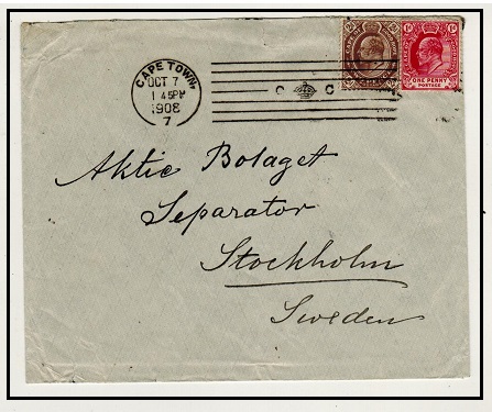 CAPE OF GOOD HOPE - 1908 3d rate cover to Sweden with 
