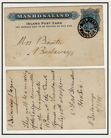 RHODESIA - 1893 1d blue PSC of Mashonaland used at BULAWAYO/RHODESIA.  H&G 5.