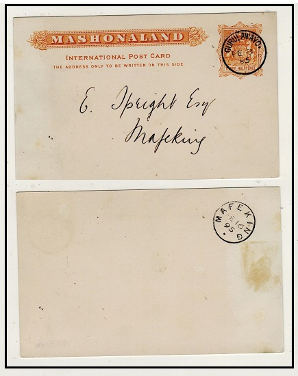 RHODESIA - 1893 1 1/2d brown yellow PSC of Mashonaland (no message) used at GUBULAWAYO.