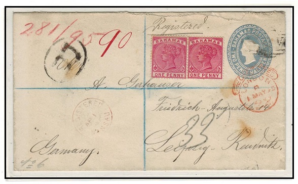 DOMINICA - 1892 2 1/2d grey blue PSE registered and uprated to Germany.  H&G 5a.