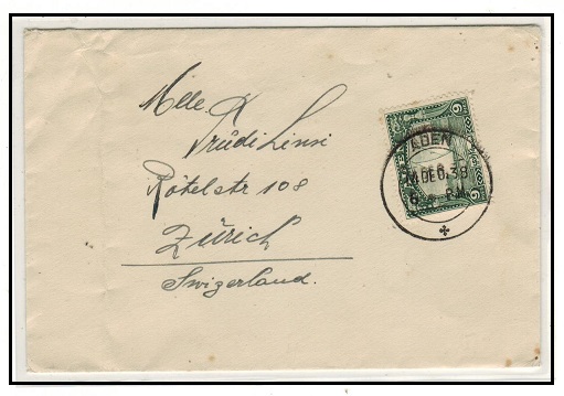 ADEN - 1938 cover to Switzerland with 9p 
