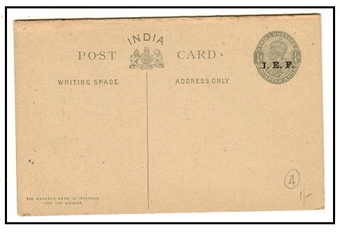 INDIA - 1912 1/4a+1/4a grey PSRC unused overprinted I.E.F. 