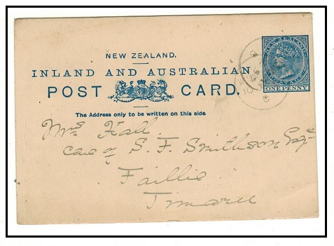 NEW ZEALAND - 1890 1d deep blue PSC used locally at WINCHESTER.  H&G 7a.