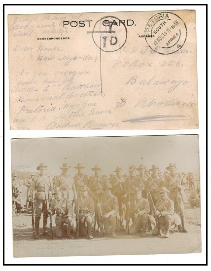 SOUTH AFRICA - 1914 use of real photo postcard of 2nd Transvaal Scottish Reg used at PRETORIA.