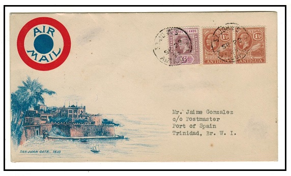 ANTIGUA - 1929 illustrated first flight cover to Trinidad.