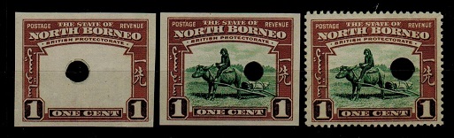 NORTH BORNEO - 1939 1c IMPERFORATE PLATE PROOFS of frame/vignette/frame only etc.