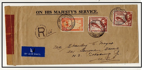 CAYMAN ISLANDS - 1943 2/3d rate use of OHMS cover to USA used at GEORGETOWN.