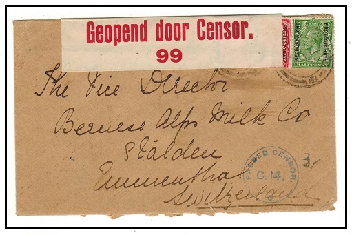 BECHUANALAND - 1916 1 1/2d rate censor cover to Switzerland struck by weak LOBATSI cds.