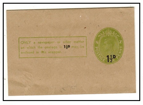 NEW ZEALAND - 1953 1 1/2d on 1d yellow green postal stationery wrapper unused.  H&G 19.