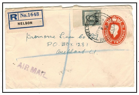 NEW ZEALAND - 1941 2d orange uprated registered PSE used at WELLINGTON.
