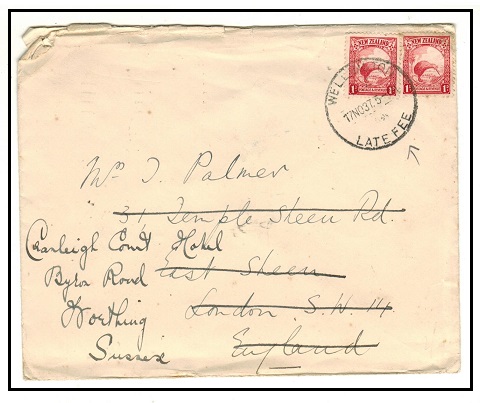 NEW ZEALAND - 1937 1d rate cover to UK cancelled WELLINGTON/LATE FEE.