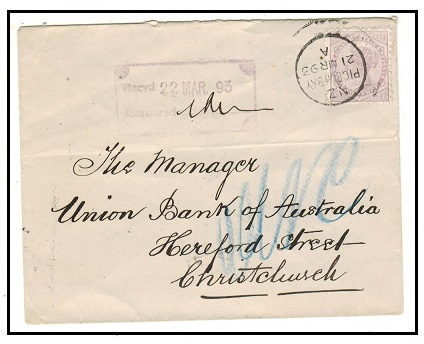 NEW ZEALAND - 1893 2d rate local cover used at PIGEON BAY.