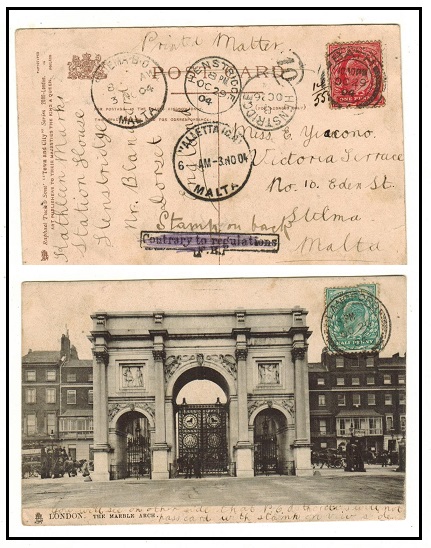 MALTA - 1904 inward postcard from UK.