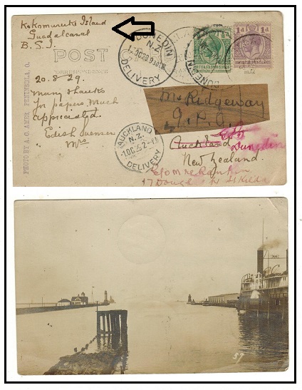 SOLOMON ISLANDS - 1929 1 1/2d rate postcard written on Kokomuki Island to USA.