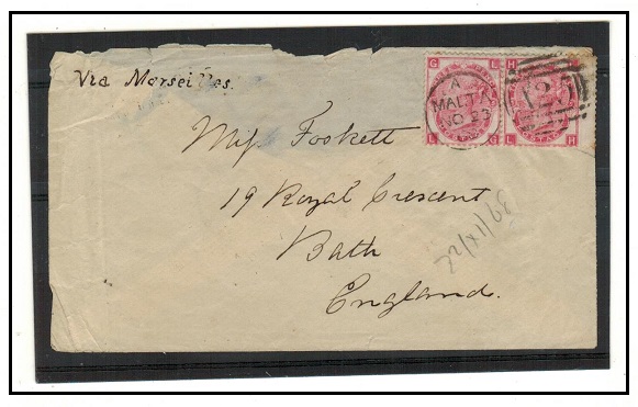 MALTA - 1868 use of GB 6d rate cover to UK struck 
