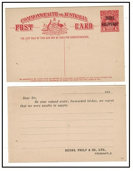AUSTRALIA - 1919 THREE HALFPENCE on 1d red PSC unused pre-printed for 