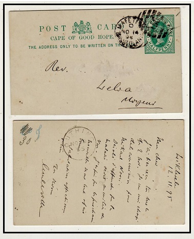 BASUTOLAND - 1896 use of Cape 1/2d PSC from Likhoele missionary cancelled MAFETENG/BASUTOLAND.