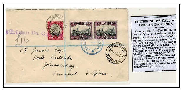 TRISTAN DA CUNHA - 1936 registered maritime 