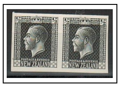 NEW ZEALAND - 1915 1/2d IMPERFORATE PLATE PROOF pair in black.  