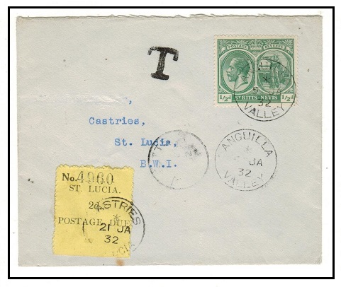 ANGUILLA - 1932 1/2d underpaid cover to St.Lucia with 2d 