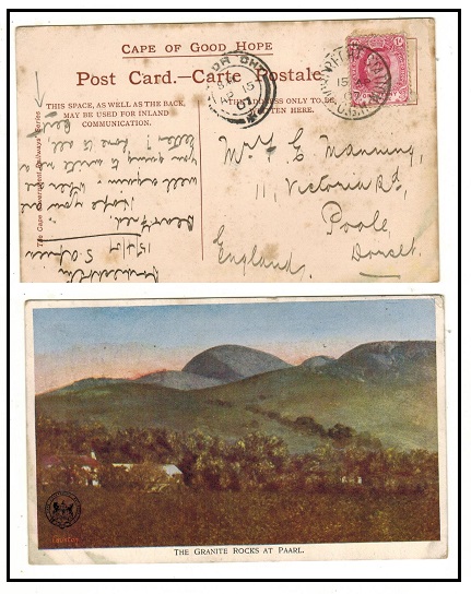 CAPE OF GOOD HOPE - 1907 1d rate postcard use to UK used at DORDRECHT STATION.