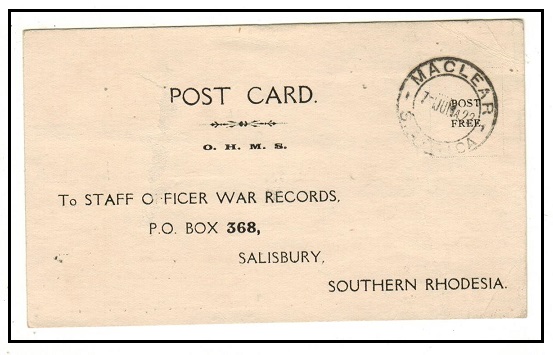 SOUTH AFRICA - 1923 use of OHMS postcard used at MACLEAR.