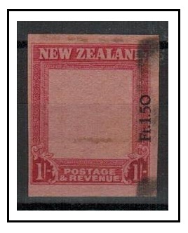 NEW ZEALAND - 1947 1/- IMPERFORATE PLATE PROOF of frame and value tablet in red.